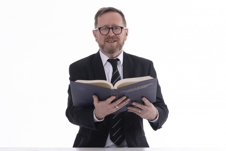 Man reading book - white background